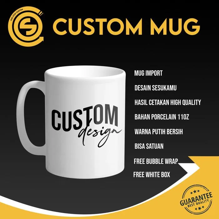 Mug Porcelain 11oz Custom Foto / Tulisan - Warna Putih Tinggi 8cm - Minuman, Kopi Wadah Kitchenware Teh - MUG + BOX PUTIH POLOS