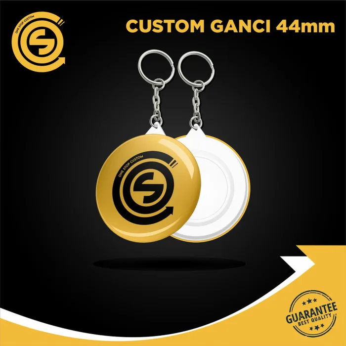 Custom Ganci 44mm - Gantungan Kunci Personalisasi Tulisan / Foto - Bahan Plastik Kuat - Ukuran 44mm - Ideal untuk Tas dan Hadiah - Glossy